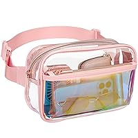 Veckle Clear Fanny Pack - Holographic Pink Clear Belt Bag Crossbody Fashion Fanny Packs for Women Men Cute Waist Bag with Adjustable Strap for Sports Events, Concerts, Festivals