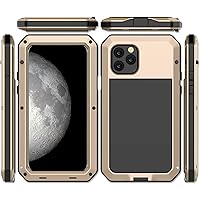 Shockproof Water Resistant Dust Proof Heavy Duty Metal Armor Gorilla Glass Military Grade 360 Protection Full case Cover Compatible with iPhone 11 PRO MAX (Gold)