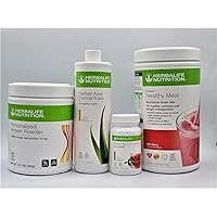 Four Combo Formula 1 (Wild Berry 750g) Healthy Nutritional Shake Mix-Herbal Aloe Concentrate Pint 473ml-Personalized Protein Powder 360g and Herbal Tea Concentrate 51g