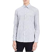 Calvin Klein Mens Space-Dyed Stripe Button Up Shirt, Blue, Medium