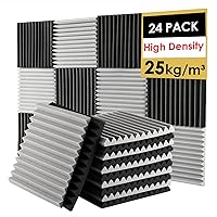 FONESO Acoustic Panels High Density Soundproof Foam Panels for Walls, Sound Absorbing Panels, Acoustic Foam Panels Fire Resistant (BLACK & GREY, 1