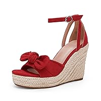 Rilista Womens Wedge Platform Sandals Cute Bowknot Open Toe Espadrille High Heels Buckle Ankle Strap Summer Shoes