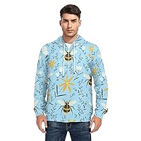 ALAZA Bee Flower Leaves Men's Hoodie Sweatshirt Full-Zip Long Sleeve Hoodie with Pockets