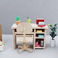 AirAds Dollhouse 1:12 Scale Dollhouse Miniature Doll House Furniture kit Computer Table Chair Writing Desk Bookcase Unfinished (Set 2)