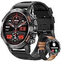 Smart Watch for Men Answer/Make Call for Android iOS, 400mAh Military Smartwatch Heart Rate Blood Oxygen Sleep Monitor Step Counter, 2 Watch Straps,Waterproof Outdoor Smart Watches Brown
