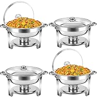 Chafing Dish Buffet Set 5 QT 4 Packs Stainless Steel Buffet Servers and Warmers, Chaffing Servers with Covers, Catering, Chafer,Food Warmer for Parties Weddings