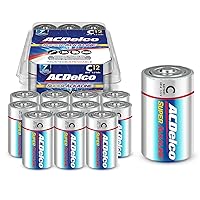 ACDelco 12-Count C Batteries, Maximum Power Super Alkaline Battery, 7- Year Shelf Life, Recloseable Packaging