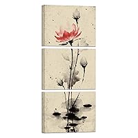 Fochorlo Lotus Flower Canvas Wall Art Zen Picture Prints Chinese Ink Style Painting Decor Bedroom Living Room Office Bathroom (Small)
