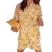 Kawaii Cartoon Pajamas for Women Girls Sleepwear Loungewear Short Sleeve Shirt with Shorts 2 Piece Pajama Sets