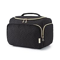Travel Toiletry Bag, Large Wide-open Travel Bag for Toiletries, Makeup Cosmetic Travel Bag with Handle, Black-L
