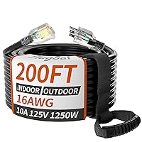 16/3 Gauge 200 ft Extension Cord Outdoor Black Waterproof, Cold Weatherproof -58°F, Flame Retardant, Flexible 3 Prong Heavy Duty Electric Cord for Lawn Office,10A 1250W 16AWG SJTW, ETL Listed