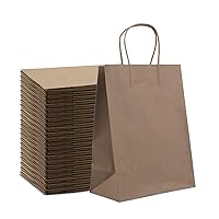 Amazon Basics Kraft Paper Gift Bags with Handles 8x4.25x10.5 Brown, 100 Pack