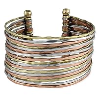 Hammered Bunch Mixed Metal Cuff Bracelet - One Size Fits Most