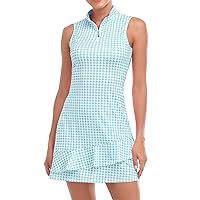Viracy Tennis Dress for Women Sleeveless Golf Dresses with Shorts and Pockets Ruffle Zip Up Stand Collar Golf Outfits
