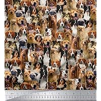 Soimoi 58 Inches Wide Cotton Poplin Fabric Dog Print Sewing Material by The Yard-Multicolour