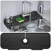 Kitchen Sink Splash Guard, Silicone Draining Mat Kitchen Faucet, 90° Foldable Design to Accommodate a Variety of Sink Countertops Black (17* 5.9)