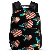 Bahamas Flag and USA Flag 16 Inch Travel Laptop Backpack Casual Hiking Backpack with Mesh Side Pockets for Business Work