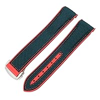 19mm 20mm Nylon Rubber Watchband 21mm 22mm for Omega Seamaster 300 AT150 Speedmaster 8900 PlanetOcean Seiko Leather Strap (Color : Blue Nylon red, Size : 21mm)