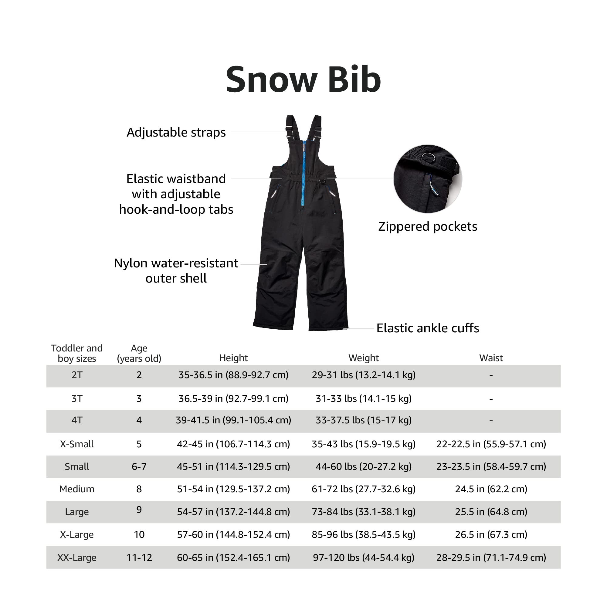 Amazon Essentials Boys and Toddlers' Water-Resistant Snow Bib