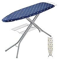 VEVOR Ironing Board with Bottom Storage Tray, Thickened 4 Layers Iron Board with Heat Resistant Cover and 100% Cotton Cover, 10 Adjustable Heights Ironing Board for Home Laundry Room Use (Size 55x15)