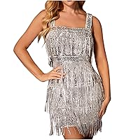 Sequin Tassel Party Dresses Womens 2024 Shiny Sparkly Sleeveless Cami Dress Sexy Glitter Wedding Club Party Cocktail Clubwear