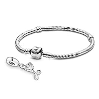 Pandora Jewelry Bundle with Gift Box - Sterling Silver Stethoscope Dangle Charm with Cubic Zirconia & Moments Sterling Silver Snake Chain Charm Bracelet with Barrel Clasp, 7.9