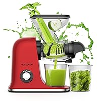Cold Press Juicer Machine, Dual Mouth Slow Masticating Juicer, Compact Design to Extract Juice from Fruits and Vegetables, Celery and Wheatgrass Juice Maker, Easy to Clean, BPA Free (Red)