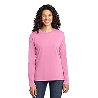 Port & Company Ladies Long Sleeve 100% Cotton T-Shirt, Candy Pink, Medium