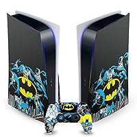 Officially Licensed Batman DC Comics Classic Logos And Comic Book Vinyl Faceplate Gaming Skin Decal Compatible With Sony PlayStation 5 PS5 Disc Edition Console & DualSense Controller