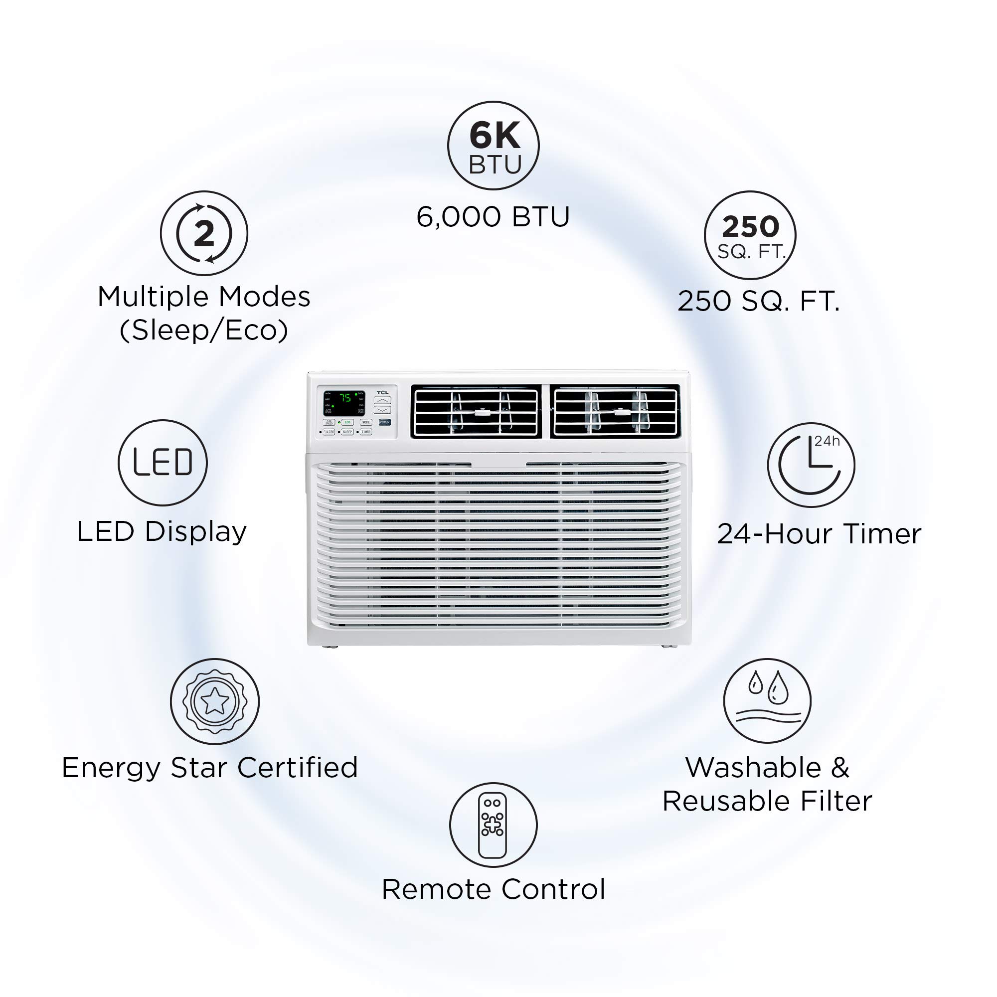 TCL 6W3ER1-A Home Series Window Air Conditioner, 6,000 BTU, White