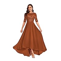 High Low Mother of The Bride Dresses with Sleeve Lace Appliques Chiffon Formal Evening Party Gown