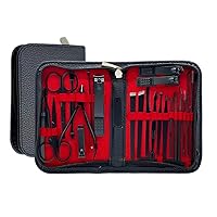 Manicure Set - Complete Stainless Steel Nail Clippers and Care Tools Set in Luxurious Leather Travel Case - Portable 26-Piece Travel Nail Kit (Black)