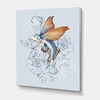Flying Fish On Peonies Traditional Canvas Wall Art