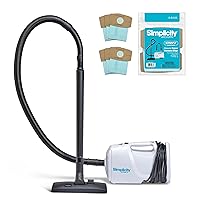 Simplicity Vacuums Bundle with Sport Canister Vacuum Cleaner and Vacuum Bags, Portable Vacuum Cleaner for Hard Floors with Attachments and Storage Bag, Shoulder Vacuum, White