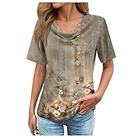 Womens T Shirts V Neck Boho T-Shirts Crew Neck Solid Color Loose Tees Soft Women Tops