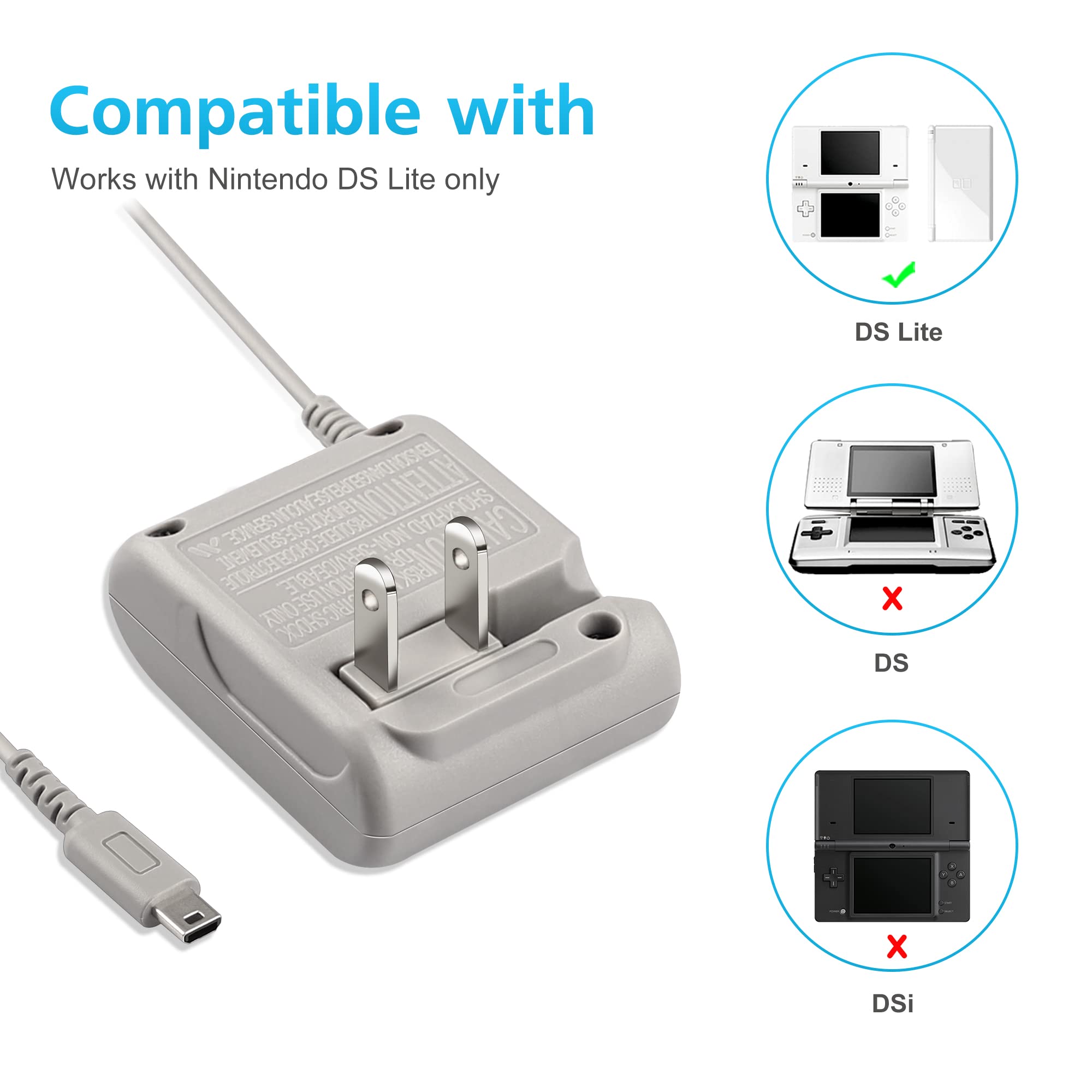 DS Lite Charger, AC Adapter for Nintendo DS Lite Systems Power Charger, Wall Travel Charger Power Cord Charging Cable 5.2V 450mA