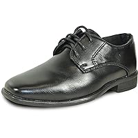 bravo! Boy Dress Shoe King Lace-up Oxford Plain Toe or Cap Toe Leather Sock for School Uniform Formal Event Size from Toddler to Youth Black Brown Cognac