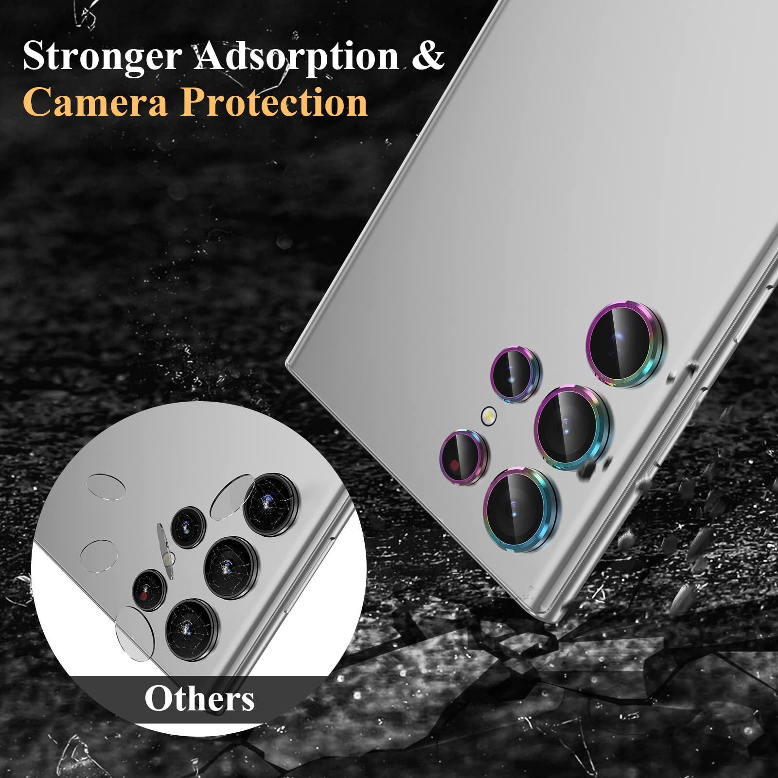 YWXTW for Samsung Galaxy S23 Ultra Camera Lens Protector, Tempered Glass Screen Protector Individual Metal Ring Cover Accessories, 1 Set