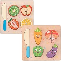 CUCOS Wooden Cutting Puzzles for Kids Ages 1-5 Years Old, Fruit Vegetable Toddler Puzzles, Learning Toys Educational Gift for Girls and Boys