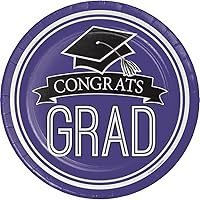 Creative Converting Congrats Grad Purple Plates-18 Pcs 18-Count Sturdy Style Dinner/Large Paper Plates for Graduation Party, School Spirit