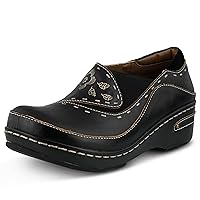 Spring Step L'artiste Burbank Leather Clogs for Women | Designer Hand-Painted Slip-On Shoes | Ladies Casual Platform Clog