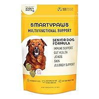SmartyPants Dog Vitamins and Supplements, Senior Formula: Multivitamin with Glucosamine, Chondroitin, & Probiotics for Joint, Skin, & Gut Support, Peanut Butter Flavor, 60 Soft Chews by SmartyPaws