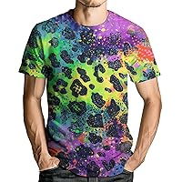 Men's Psychedelic Splash-Ink Leopard Print Shirt Short Puff Sleeve T-Shirts Casual Tee Tops