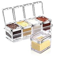 Kitchen Spice Pots, 4 Piece Acrylic Seasoning Box Set for Spice Salt Sugar Cruet, Clear Seasoning Rack Spice Pots Seasoning Storage Container With Spoon and Cover