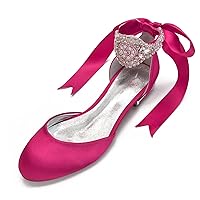 Women Satin Crystals Wedding Flats for Bride Round Toe Ribbon Tie Formal Evening Party Dress Shoes Closed Toe Ballet Flats