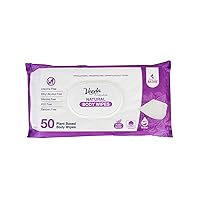 Natural Cotton Body Wipes for Adults - 50 Count, Fragrance Free, PH Balanced, Hypoallergenic, Personal Cleansing Wipes Safe for Sensitive Skin - Plant based, Soft Wipes - Purple