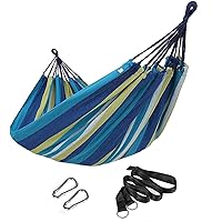 SONGMICS Double Hammock, 98.4 x 59.1 Inches, 660 lb Load Capacity, with Hanging Straps, Carabiners, Carry Bag, for Garden, Outdoor, Camping, Blue and Yellow Stripes UGDC15YU