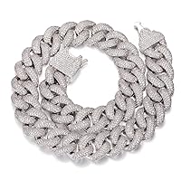 MLENS 20MM 4 Rows Full Iced Out Cuban Link Chain Hip Hop 18K White Gold/Real Gold Plated 5A Cubic-Zirconia Necklace for Women Miami Rapper Bling Diamond Choker Jewelry Gift for Men