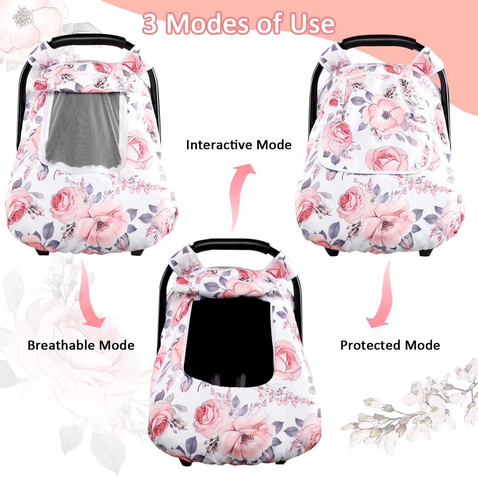 Car Seat Covers for Babies, Carseat Strap Covers, Carseat Cover Girls, Car Seat Belt Cover, Pink Floral