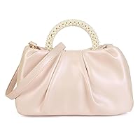 Valleycomfy Evening Clutch Pearl Purses for Women Ladies Soft Leather Ruched Crossbody Bags Shoulder Bag for Party/Wedding